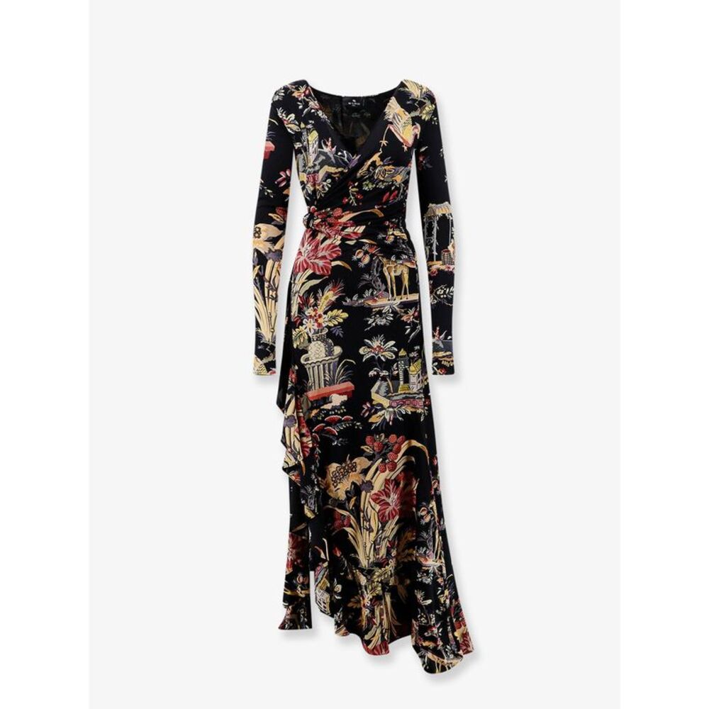 Etro Women Stretch Viscose Long Dress With Multicolor Print